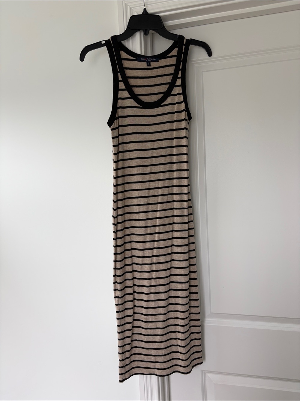 Striped Sleeveless Midi Dress - Black & Beige